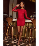 Bring high-impact style to your nightlife in the Karissa Long Sleeve Open Back Rhinestone Mini Dress, a bold red club dress made for dancing, parties, and unforgettable nights.