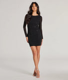 Make a bold statement in the Karissa Long Sleeve Open Back Rhinestone Mini Dress in black, the perfect summer dress for weddings, cocktail hours, nights out, and/or seasonal celebrations.