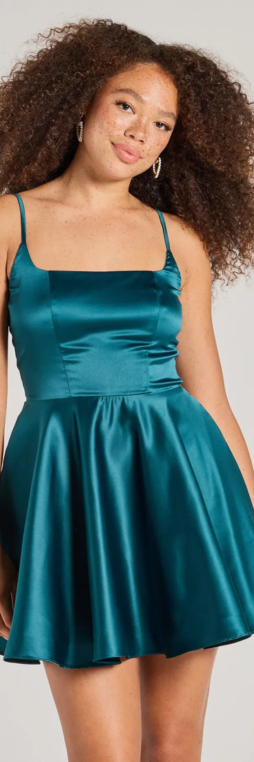 The Haidie Sleeveless A-Line Satin Party Dress is a mini dress that will make a statement with its short hemline and on-trend details to have you ready for any event!