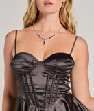 Revamp your 2025 wardrobe with this chic addition, the Stevie Bustier A-Line Satin Party Dress in black, perfect for elevating your style in the new year.