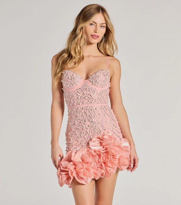 Rosalie Rhinestone Faux Pearl Ruffle Mini Dress | Windsor
