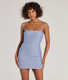 Step into seasonal chic with the Melanie Rhinestone Lace-Up Bodycon Mini Dress, a light blue mini dress featuring an above-the-knee cut ideal for cocktail parties, festive gatherings, or clubwear.