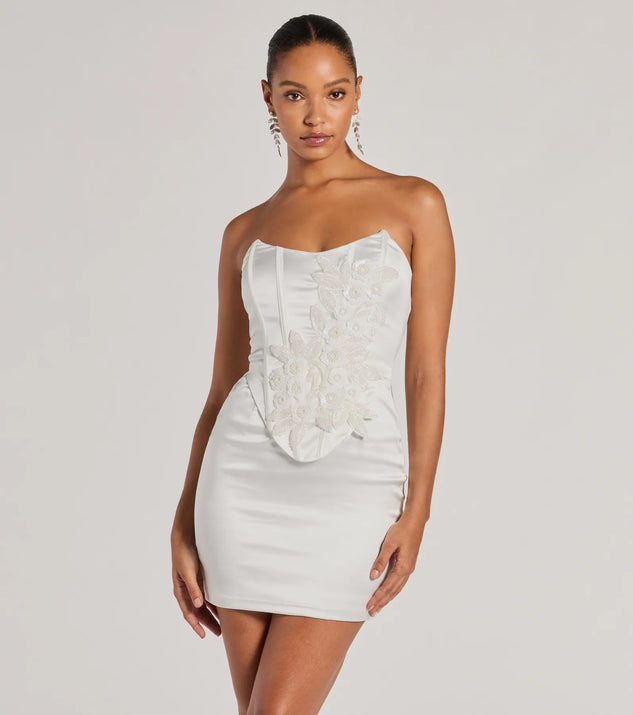 Hannah Pearl Beaded Floral Satin Corset Mini Dress Windsor