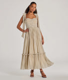 You'll look stunning in the Marnie Sweetheart Tie Strap Polka Dot Formal Midi Dress, a beige formal dress designed to create an effortless yet standout look as women's formal holiday attire, work party outfit, or NYE dress.