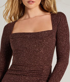 Bring high-impact style to your nightlife in the Toni Glitter Cowl Neck Mini Dress, a bold brown club dress made for dancing, parties, and unforgettable nights.