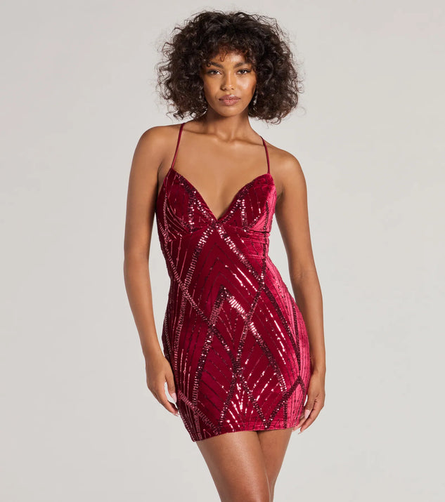 Heather Lace-Up Sequin Velvet Mini Dress | Windsor