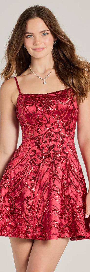 Celebrate in style with the Carter Lace-Up Sequin A-Line Party Dress, a red holiday dresses standout that brings bold, festive flair and a party-ready look.