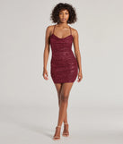 Make a bold statement in the Angie Rhinestone Strap Open Back Glitter Mini Dress in wine, the perfect spring dress for weddings, cocktail hours, nights out, and/or seasonal celebrations.