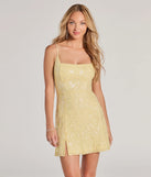Turn heads in the beaming Adalynn Lace-Up Sequin Bodycon Mini Dress, a stunning yellow sequin dress designed to add sparkle and elegance to your next night out or special occasion.