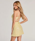 Own every entrance in the Adalynn Lace-Up Sequin Bodycon Mini Dress, a yellow party dress perfect for milestone birthdays and grad parties, or dancing through summer nights and unforgettable bachelorette celebrations.