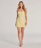 Make a bold statement in the Adalynn Lace-Up Sequin Bodycon Mini Dress in yellow, the perfect spring dress for weddings, cocktail hours, nights out, and/or seasonal celebrations.