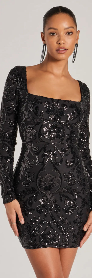 Janine Lace-Up Long Sleeve Bodycon Sequin Mini Dress | Windsor Janine Lace-Up Long Sleeve Bodycon Sequin Mini Dress | Windsor