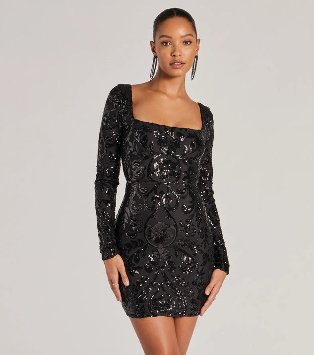 Janine Lace-Up Long Sleeve Bodycon Sequin Mini Dress | Windsor Janine Lace-Up Long Sleeve Bodycon Sequin Mini Dress | Windsor