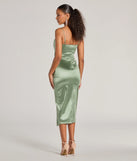Flaunt your silhouette in the tight Harriet Formal Satin Corset Midi Dress in sage green, a bodycon dress that empowers your look with bold style and effortless edge.
