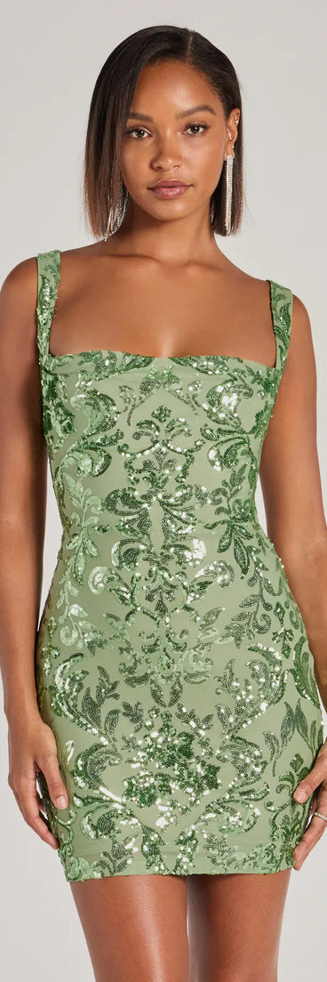Turn heads in the beaming Aubree Lace-Up Sequin Party Dress, a stunning sage sequin dress designed to add sparkle and elegance to your next night out or special occasion.