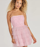 Bring a fun and feminine vibe with the Arie Strapless Rhinestone A-Line Party Dress, a scroll-stopping style from Windsor's pink homecoming dress collection that brings playful charm to every HOCO moment.