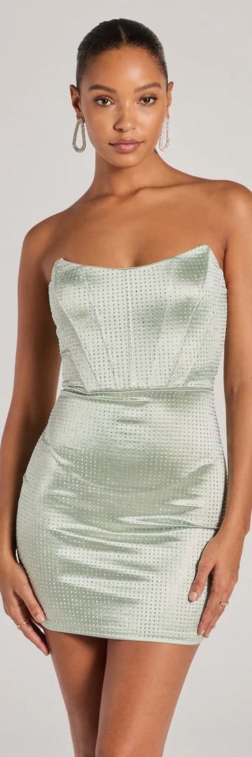 Lily Strapless Corset Rhinestone Satin Mini Dress
