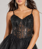 Revamp your 2025 wardrobe with this chic addition, the Delani Sequin Corset Tulle A-Line Party Dress in black, perfect for elevating your style in the new year.