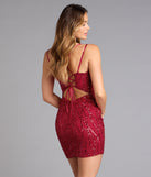 Hartley Lace-Up Sequin Mesh Bodycon Mini Dress