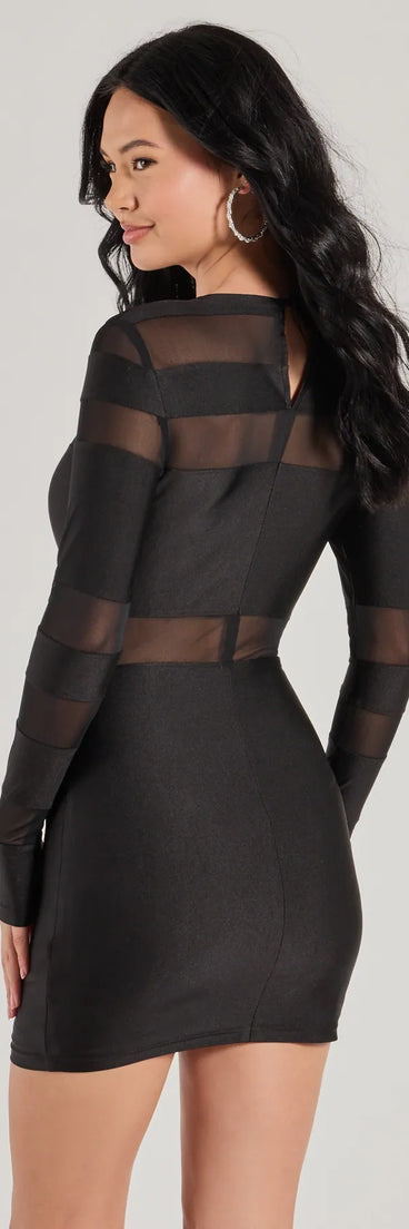 Bring high-impact style to your nightlife in the Delena Sheer Mesh Long Sleeve Bodycon Mini Dress, a bold black club dress made for dancing, parties, and unforgettable nights.