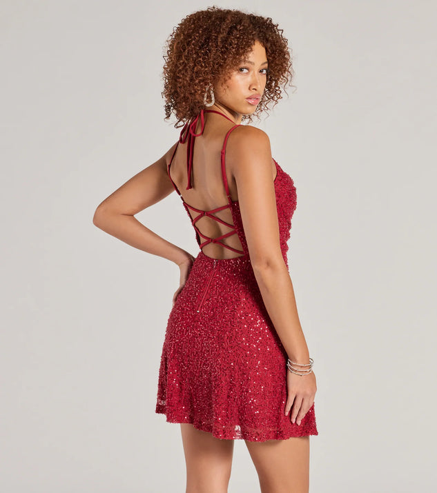 Kristine Beaded Sequin Strappy Back Skater Dress | Windsor Kristine Beaded Sequin Strappy Back Skater Dress | Windsor