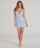 Make a bold statement in the Christine Beaded Sequin Lace-Up Mini Dress in light blue, the perfect spring dress for weddings, cocktail hours, nights out, and/or seasonal celebrations.