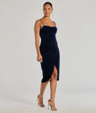 Make a bold statement in the Alice Corset Velvet Midi Formal Dress in navy blue, the perfect spring dress for weddings, cocktail hours, nights out, and/or seasonal celebrations.
