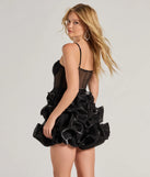Ariana Rhinestone Satin Bubble Hem Skater Dress, a trendy black mini dress featuring modern details and a fresh seasonal hue, perfect for creating chic 2025 looks.