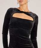 Adina Velvet Long Sleeve Open Back Mini Dress, a trendy black mini dress featuring modern details and a fresh seasonal hue, perfect for creating chic 2025 looks.