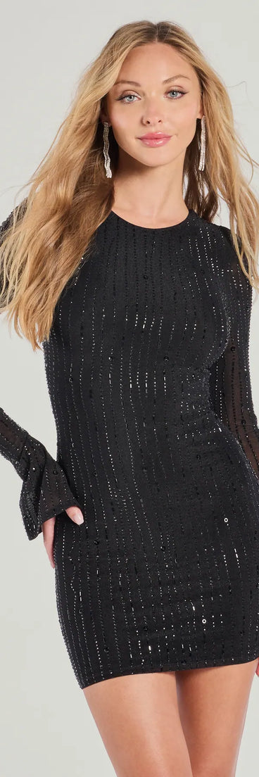 Bailey Open Back Rhinestone Mini Dress, a trendy black mini dress featuring modern details and a fresh seasonal hue, perfect for creating chic 2025 looks.
