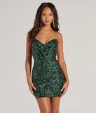 Turn heads in the beaming Lilian Sequin Strapless Lace-Up Mini Dress, a stunning hunter sequin dress designed to add sparkle and elegance to your next night out or special occasion.
