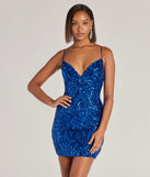 Turn heads in the beaming Tobi Lace-Up Bodycon Sequin Party Dress, a stunning royal sequin dress designed to add sparkle and elegance to your next night out or special occasion.