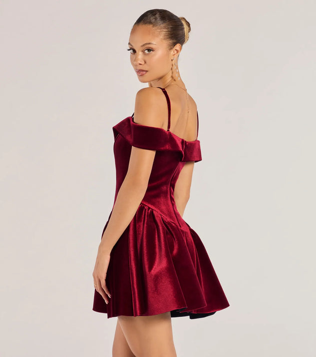 off the shoulder velvet skater dress Andie Velvet Drop Waist Skater Dress