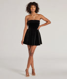 Ella Strapless Pleated Velvet Skater Dress Windsor