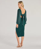 Own the evening in the Celeste Tie-Back Slit Crepe Midi Formal Dress in hunter green, a summer cocktail dress perfect for rooftop parties and stylish soirées.