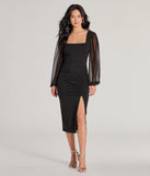 With its mid-calf hem and popular flattering fit, the Celeste Tie-Back Slit Crepe Midi Formal Dress in black nails the balance of trend and ease, redefining go-to midi dresses for any occasion.
