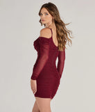 Own every entrance in the Talia Pearl Mesh Cold-Shoulder Mini Dress, a burgundy party dress perfect for milestone birthdays and grad parties, or dancing through summer nights and unforgettable bachelorette celebrations.
