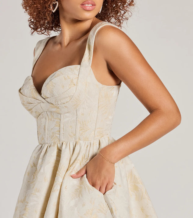 Cassie Corset Floral Jacquard Party Skater Dress Windsor