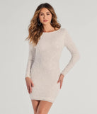 Own every entrance in the Brea Sequin Beaded Long Sleeve Cowl Back Mini Dress, a white party dress perfect for milestone birthdays and grad parties, or dancing through summer nights and unforgettable bachelorette celebrations.