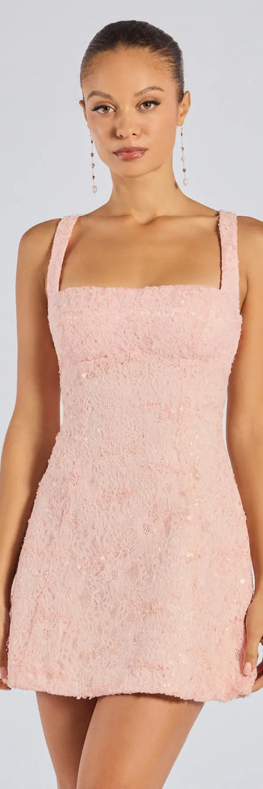 Level up your party look in the Clarice Sequin Beaded Lace A-Line Mini Dress, part of Windsor's pink sequin dresses lineup designed for bold energy and sleek vibes.
