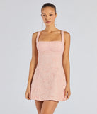 Make a bold statement in the Clarice Sequin Beaded Lace A-Line Mini Dress in pink, the perfect spring dress for weddings, cocktail hours, nights out, and/or seasonal celebrations.