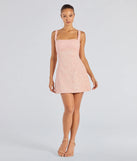 Make a bold statement in the Clarice Sequin Beaded Lace A-Line Mini Dress in pink, the perfect spring dress for weddings, cocktail hours, nights out, and/or seasonal celebrations.