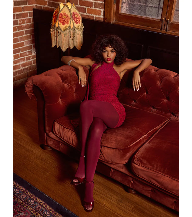 Own every entrance in the Ashton Rhinestone Mesh Mock Neck Mini Dress, a red party dress perfect for milestone birthdays and grad parties, or dancing through summer nights and unforgettable bachelorette celebrations.