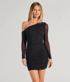 Own every entrance in the Tena One-Shoulder Rhinestone Mini Dress, a black party dress perfect for milestone birthdays and grad parties, or dancing through summer nights and unforgettable bachelorette celebrations.