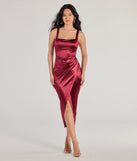 Own every entrance in the Samantha Formal Satin Midi Dress, a wine party dress perfect for milestone birthdays and grad parties, or dancing through summer nights and unforgettable bachelorette celebrations.