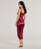 Own every entrance in the Samantha Formal Satin Midi Dress, a wine party dress perfect for milestone birthdays and grad parties, or dancing through summer nights and unforgettable bachelorette celebrations.