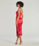 Own every entrance in the Harriet Formal Satin Corset Midi Dress, a red party dress perfect for milestone birthdays and grad parties, or dancing through summer nights and unforgettable bachelorette celebrations.