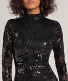 Colette Open-Back Sequin Lace Mini Dress, a trendy black mini dress featuring modern details and a fresh seasonal hue, perfect for creating chic 2025 looks.