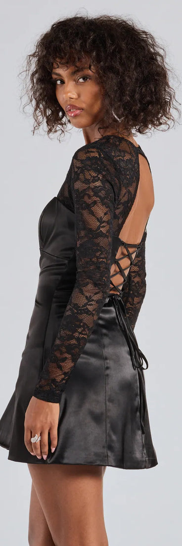 Liora Lace Sleeve Satin A-Line Mini Dress | Windsor