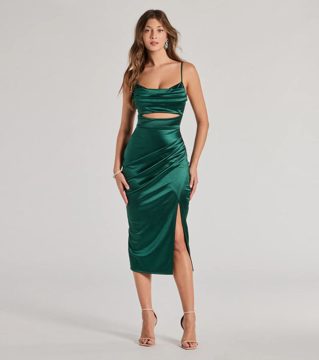 lily satin wrap midi dress UO Lily Satin Wrap Dress